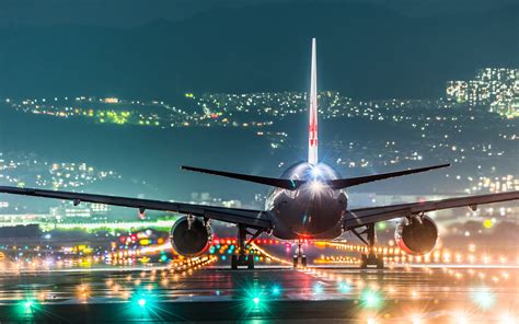 Wallpaper : Japan, landscape, lights, city, cityscape, night, hill, sky, wings, airplane, Boeing ...