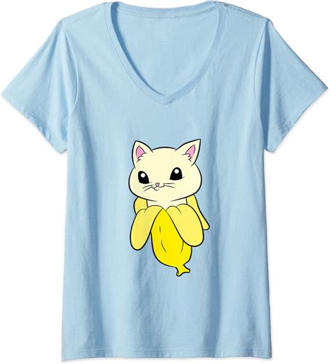 Womens Banana Cat Funny Cat In Banana Love Cats And Bananas V-Neck T-Shirt : Amazon.co.uk: Fashion