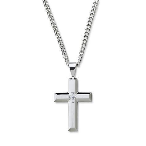 Men's Diamond Accent Stainless Steel Cross Pendant Necklace