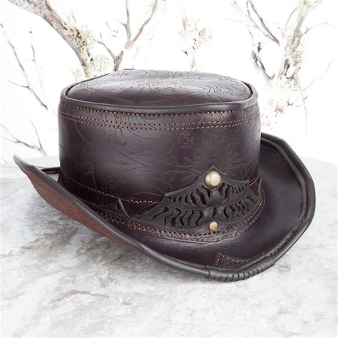 Leather Top Hat, Short Top Hat, Leather Hat, Adjustable Sizing, Burning Man Hat, Steampunk Hat ...