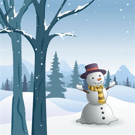 Winter scene with a snowman in a forest 6513654 Vector Art at Vecteezy