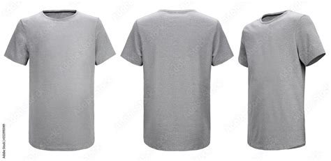 Shirt design and people concept - close up of blank grey t-shirt front and rear isolated. Mock ...