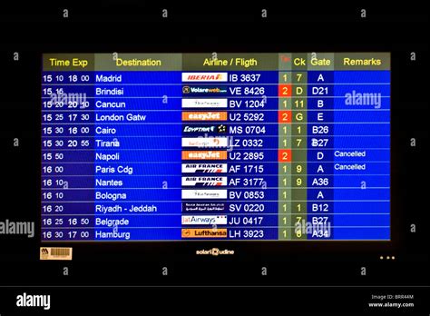 Airport information board showing arrivals and departures of flights Stock Photo - Alamy