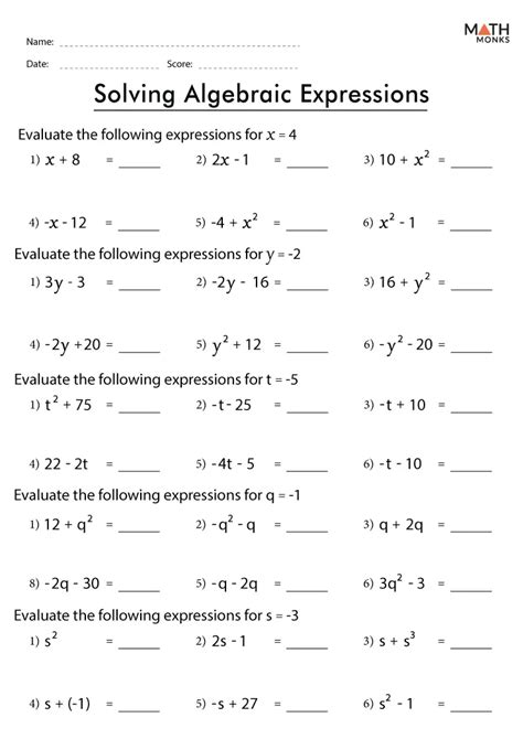 6th Grade Algebraic Expressions Worksheets