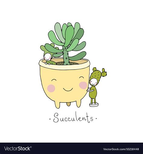 Cartoon cute succulents in pot Royalty Free Vector Image