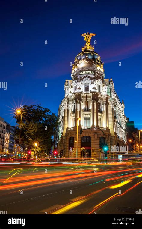 Gran via in Madrid at night Stock Photo - Alamy