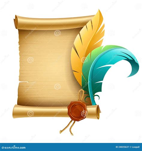 Old Script Script with Stamp and Feathers Stock Vector - Illustration of concept, blue: 24025637