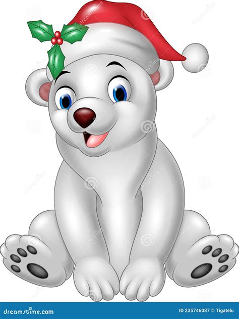 Cute Polar Bear in Santa Hat Sitting Stock Vector - Illustration of baby, celebration: 235746087