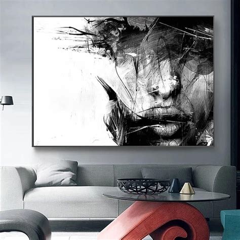 Black and White Abstract Female Canvas Painting Cuadros Modern Poster and Print Art Fashion Wall ...