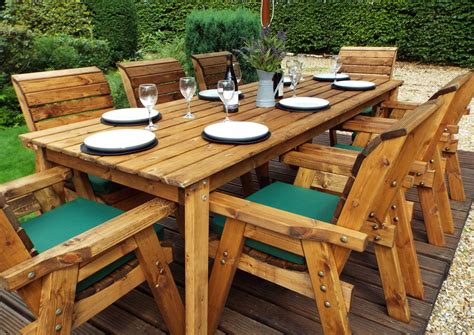 Eight Seater Solid Wood Rectangular Garden / Patio Table and Chairs Set - Timber Furniture