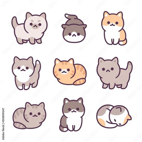 Cute cartoon cat set Stock Vector | Adobe Stock | Cute doodles drawings, Cute cartoon drawings ...