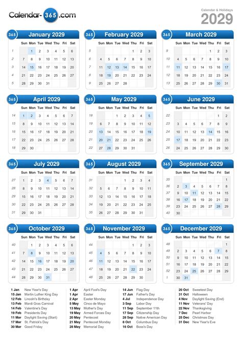 2029 Calendar