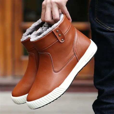 British Style PU Leather Men Boots Winter Men Snow Boot Ankle Boot Men's Fashion Warm Martin ...