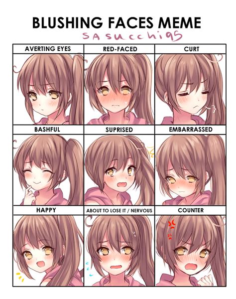 Blushing faces meme:sasu by sasucchi95 | Tutorial de mangá, Desenho expressões, Desenho de rosto