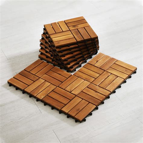 Buy Hardwood Interlocking Patio Deck Tiles (Pack of 10, 12" x 12"), Acacia Wood Deck Tiles ...