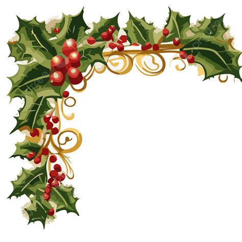 Christmas Garland Border Vector, Sticker Clipart Holly Leaf Corner Clipart Cartoon, Sticker ...