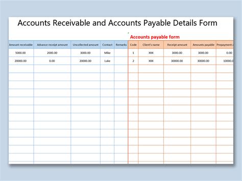 EXCEL of Corporate Accounts Receivable and Accounts Payable Details Form.xlsx | WPS Free Templates