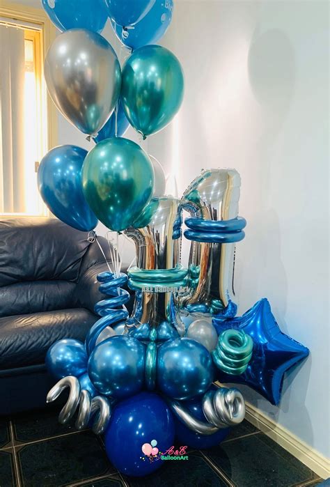 Number 11 Design With Chrome Blue Color And Balloon Printed (Design Code: N209) - A&E BalloonArt