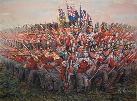 British infantry square at Waterloo, by Giuseppe Rava. As can be seen by the two regimental ...