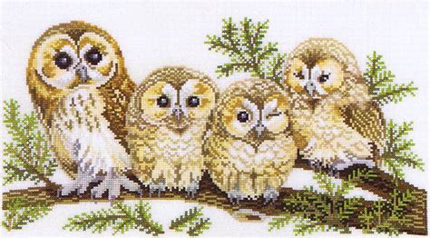 Four Owls - cross stitch kit by Eva Rosenstand | Cross stitch animals, Cross stitch bird, Cross ...