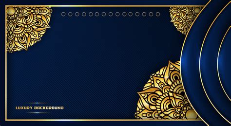 luxury background with elegant gold outline frame and mandala design, on blue color background ...