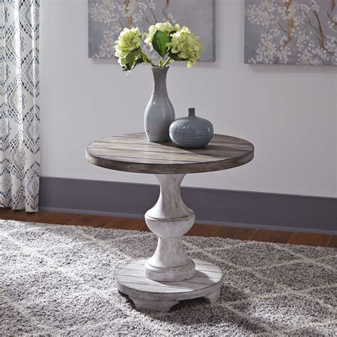 Sedona Heavy Distressed White Round End Table - 1StopBedrooms.