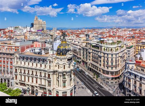 Madrid, Spain. Aerial view of Gran Via, main shopping street in Madrid Stock Photo - Alamy