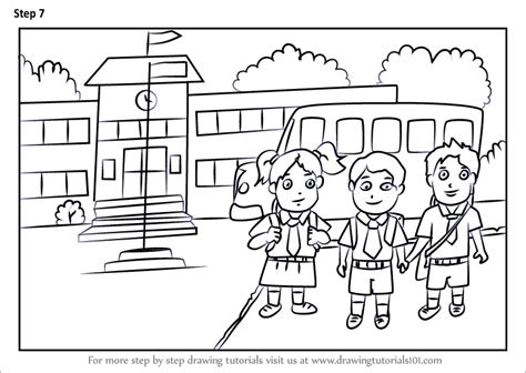 Learn How to Draw Students outside School (Scenes) Step by Step : Drawing Tutorials