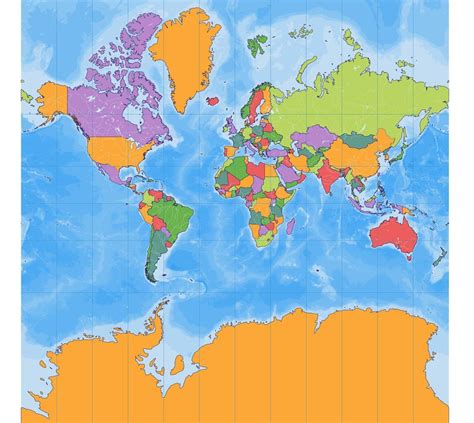 Political blank world map Mercator projection 12819947 Vector Art at Vecteezy