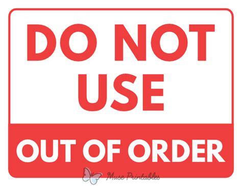 Printable Do Not Use Out of Order Sign