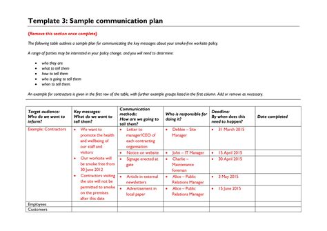 Communication Plan Template Free