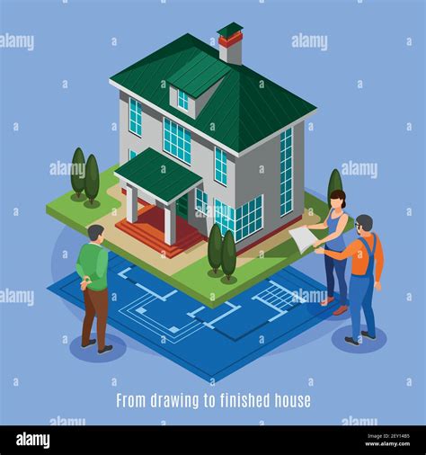 House construction phases background from drawing to finished house isometric vector ...