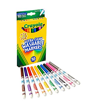 Crayola Ultra Clean Washable Markers Fine Tip Assorted Classic Colors Box Of 10 - Office Depot