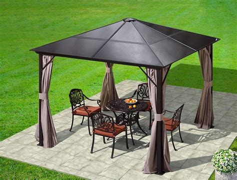 Erommy 10x10ft Outdoor Hardtop Gazebo Canopy Curtains Aluminum Furniture with Netting for Garden ...