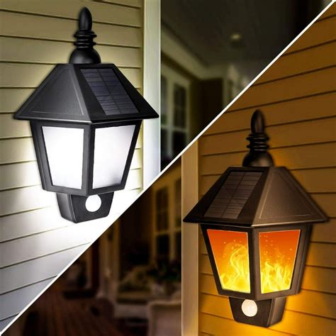 Solar Lights Outdoor, 2 in 1 Sconce Decorative Flickering Flame Wall Lights Dusk to Dawn ...