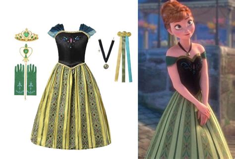 Disney Coronation Frozen Green Princess Anna Inspired Dress Costume Set For Girls ...