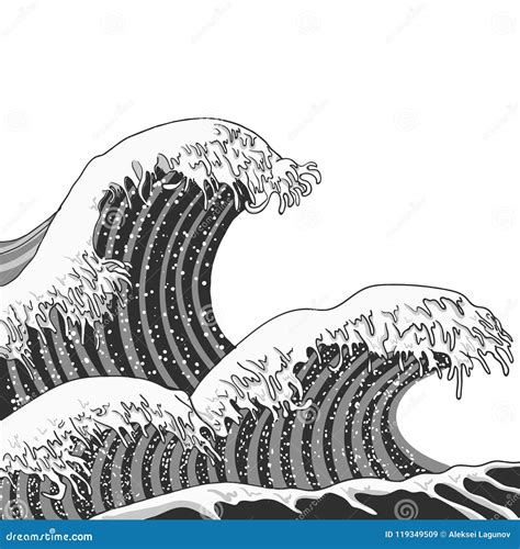 Vector Black and White Waves Engraving Illustration. Stock Vector - Illustration of graphic ...