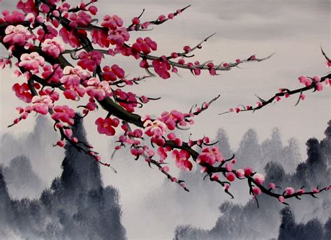 Chinese Feng Shui Painting, Chinese Cherry Blossom Painting