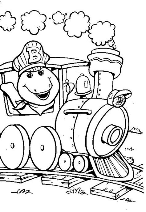 Dinosaur Barney Train Conductor Coloring Page Printable