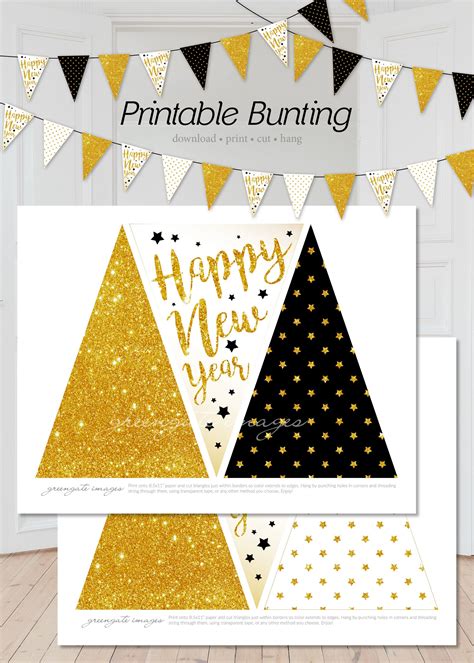 Happy New Year Bunting Party Printable, Digital Banner, Garland, Party Decor, New Year's Eve ...