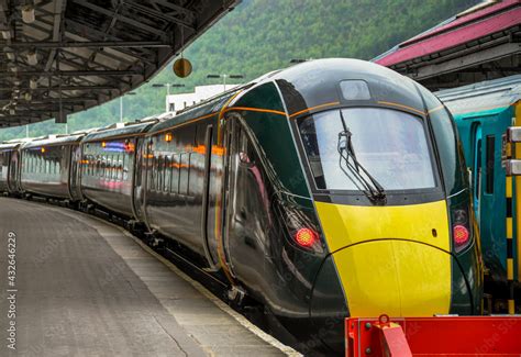 Swansea, Wales - July 2018: High speed train Swansea railway station. The train service is ...