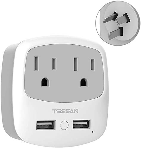 China Australia New Zealand Power Plug Adapter, TESSAN Type I Travel Adaptor with 2 USB Ports 2 ...