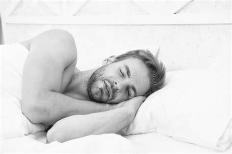 Circadian Rhythm Regulates Sleep Wake Cycle. Man Handsome Unshaven Guy in Bed. Enough Amount ...