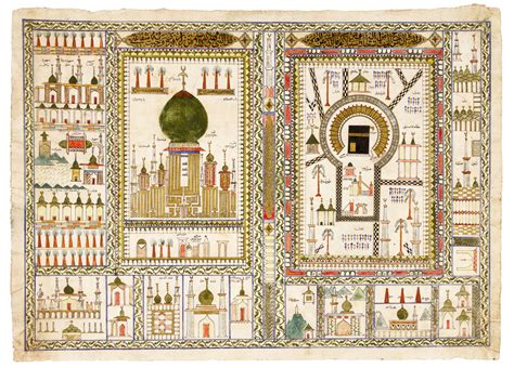 A Hajj map of Mecca and Medina, commissioned for A'isha Gül bint al-Hajj al-Sayyid Hasan Riza ...