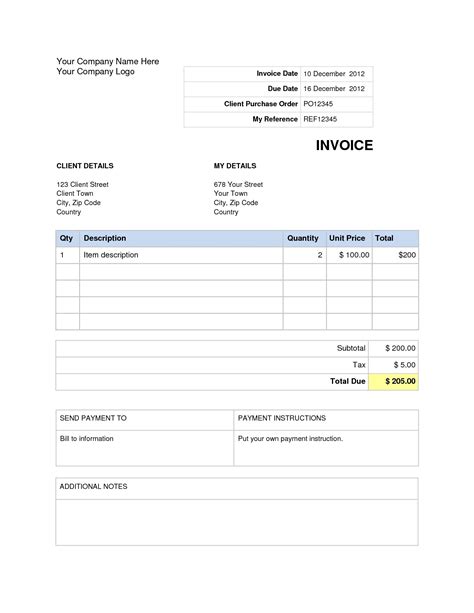 Free Invoice Template Microsoft Word * Invoice Template Ideas