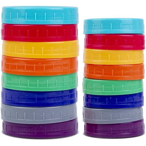 16 Pack Colored Plastic Mason Jar Lids for Ball, Kerr and More - 8 Regular Mouth & 8 Wide Mouth ...