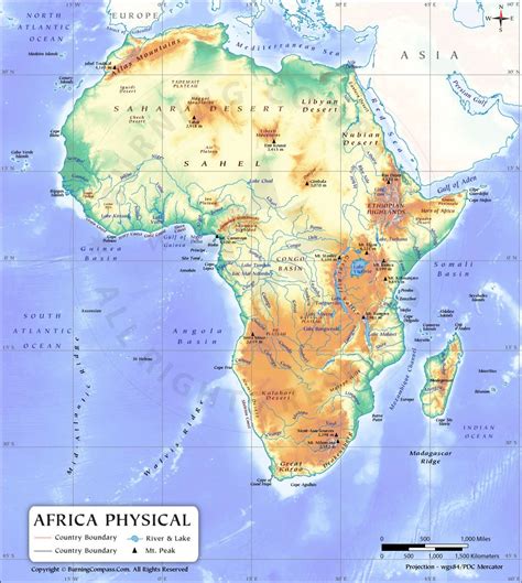 Physical Map Of Africa With Rivers And Mountains