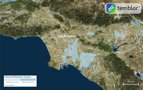 Los Angeles flood carte - carte de Los Angeles, le déluge (Californie - etats-unis)