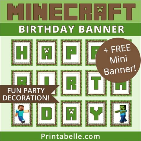 Minecraft Happy Birthday Banner + FREE Mini Banner | Printabelle