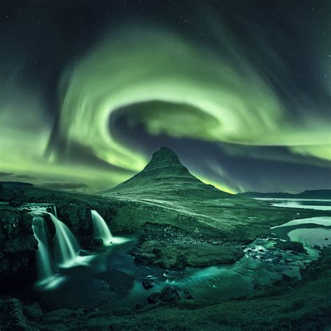 kirkjufell aurora borealis northern lights iceland waterfall night composite - The Phoblographer